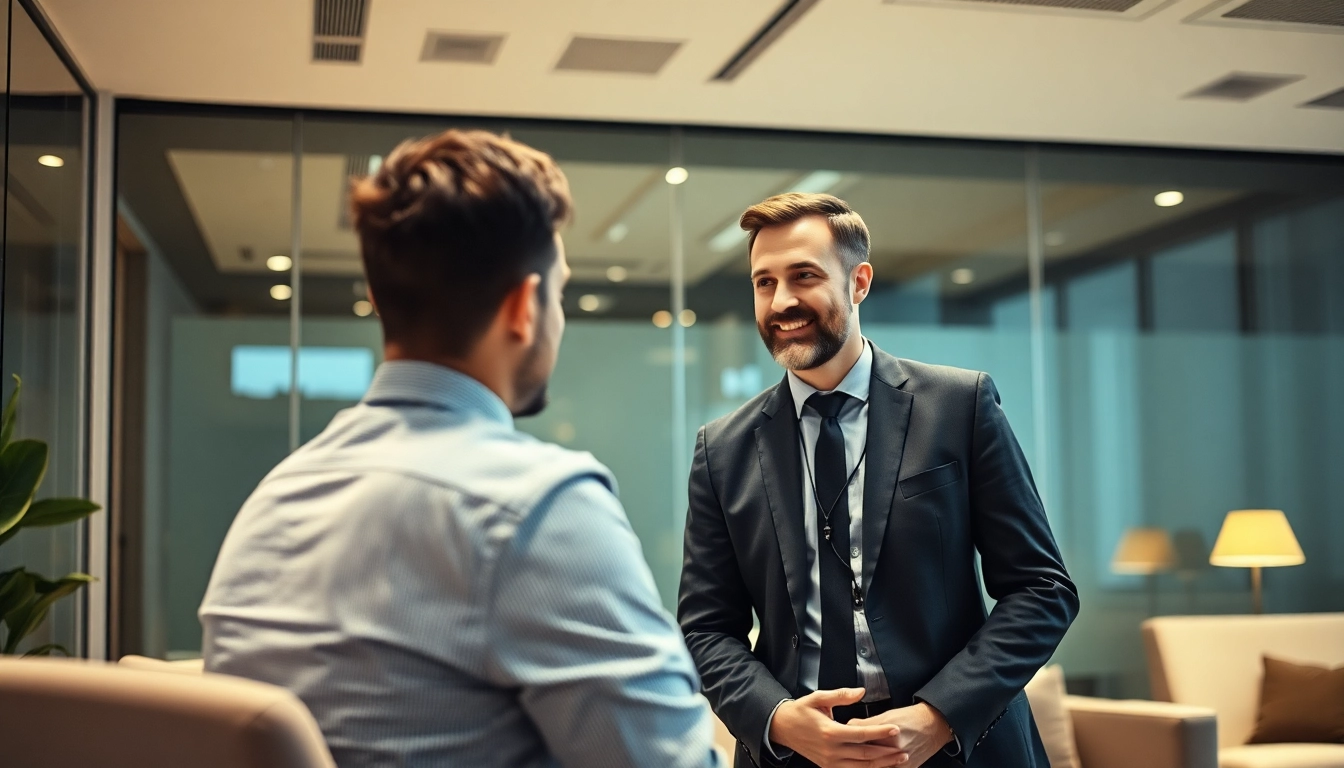 Headhunter berät Kandidaten in einer professionellen Büroumgebung, exzellente Karrierechancen vermitteln.