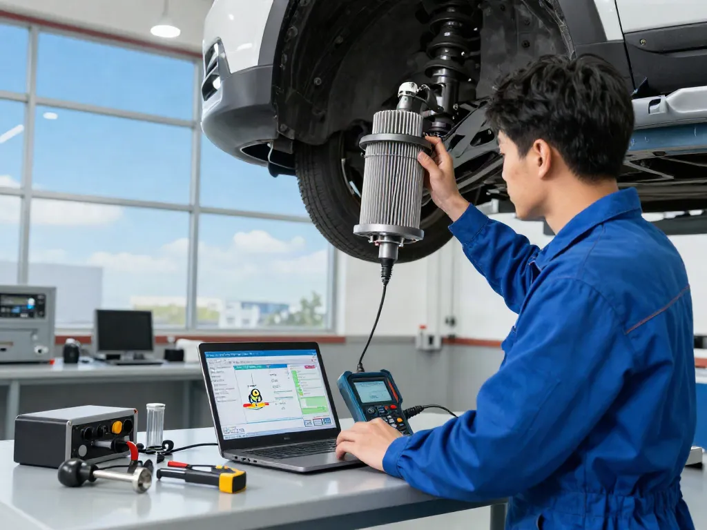 DPF reinigen in einer modernen Werkstatt mit Mechaniker und Werkzeugen zur DPF-Reinigung.