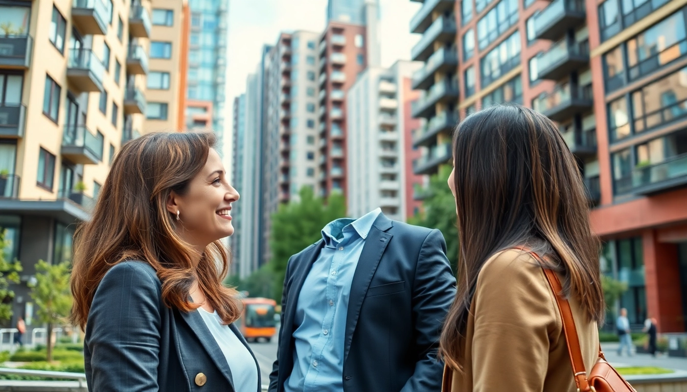 Immobilienmakler Frankfurt Preungesheim berät eine Familie in einem modernen Stadtviertel.