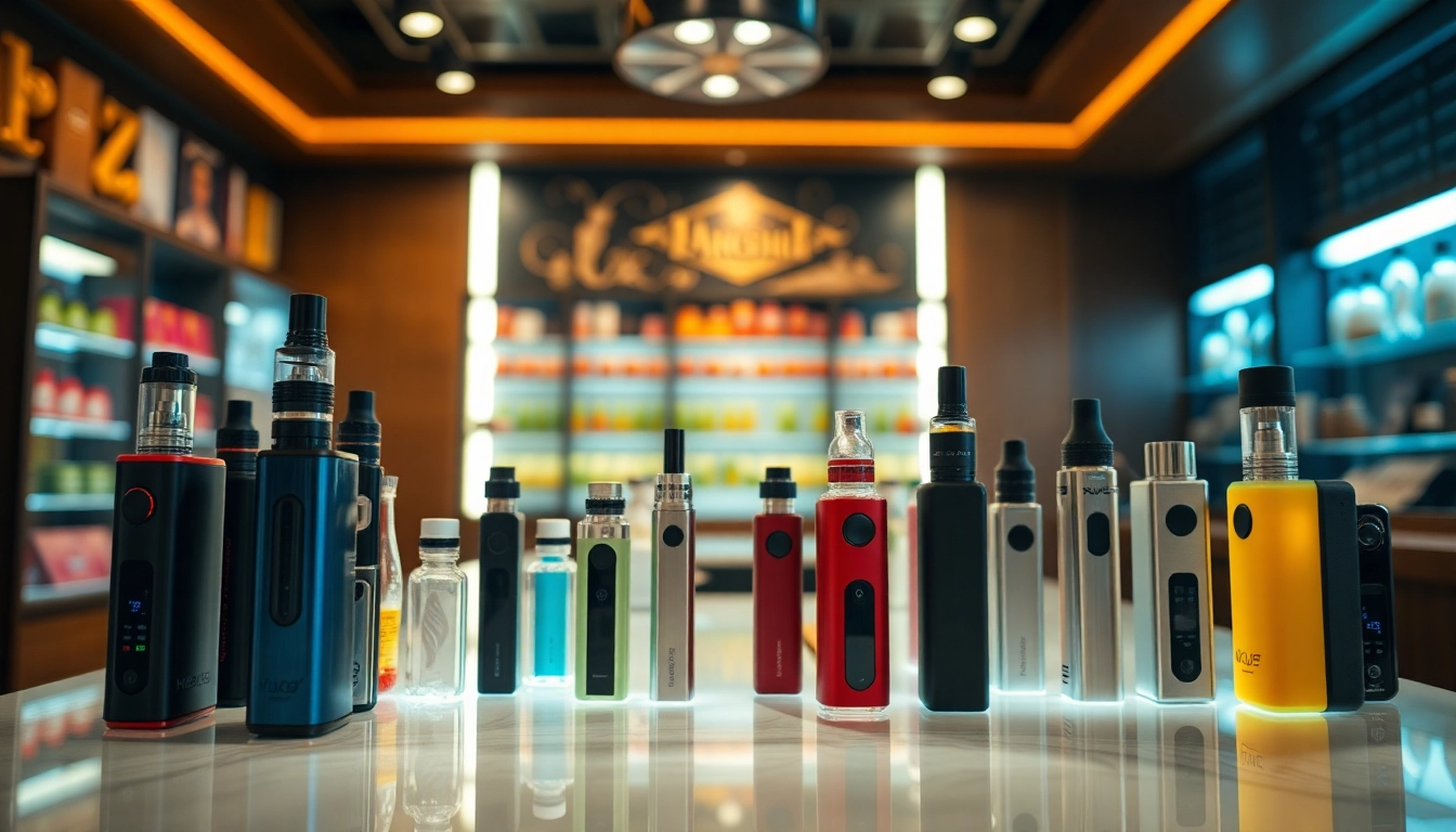 Präsentation von hqd surv Geräten in einem eleganten Vape Store mit einladender Atmosphäre.