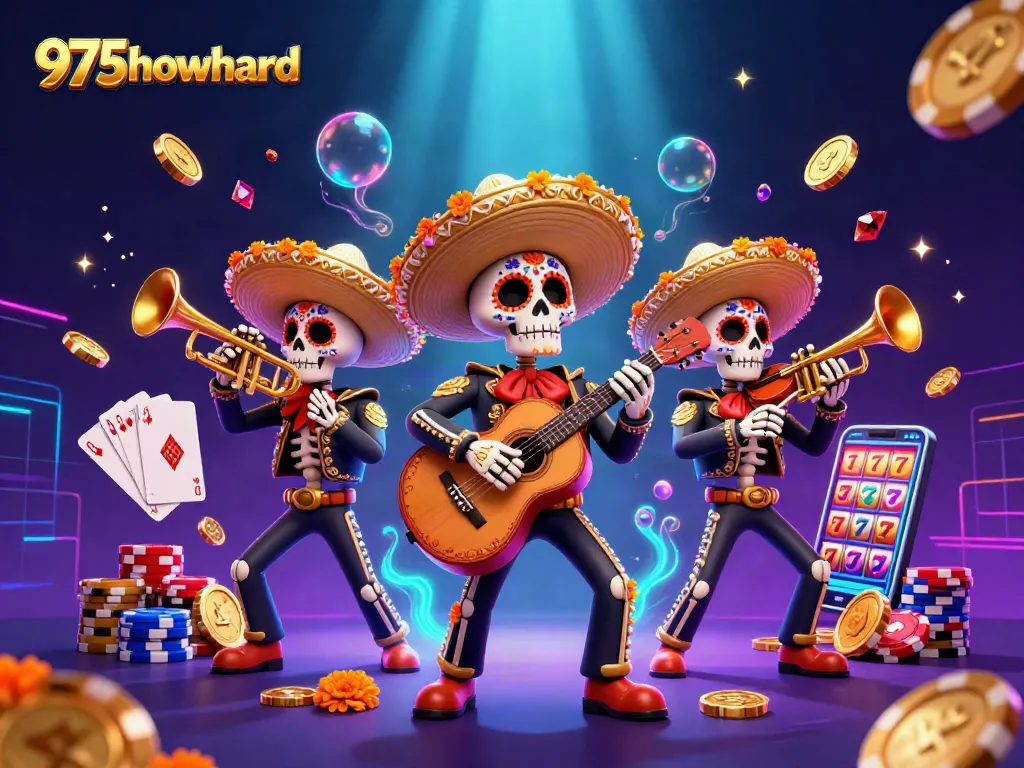 Experience thrilling games at 975howard with 3D skeleton mariachi band and slot reels!