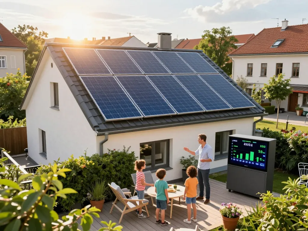 Familie genießt die Vorteile der Solarenergie mit der Photovoltaik-Wien-Installation an ihrem Haus in Wien.
