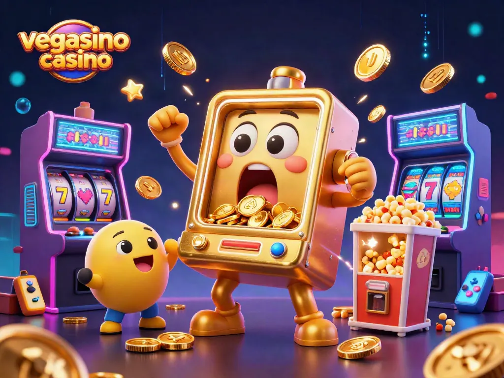 Watch a shocked vegasino casino slot machine celebrates its jackpot amidst cheering baby machines.