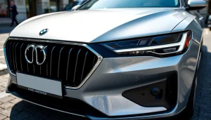 PPF Frontschutz München: Auto mit glänzender Lackschutzfolie aus München, betont den Schutz und Look.