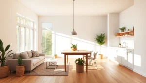 Inspirierende Raumgestaltung einer offenen Wohnküche mit modernem, skandinavischem Design und viel natürlichem Licht.