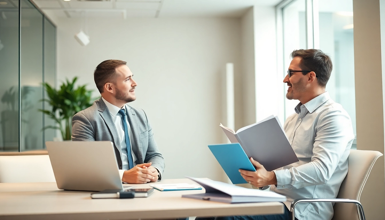 Headhunter Zahnmedizinische Fachangestellte im Gespräch mit einem Fachangestellten in einem modernen Büro.