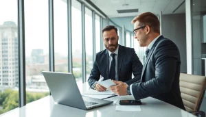 Professioneller Headhunter Berlin im modernen Büro mit Klienten im Gespräch.