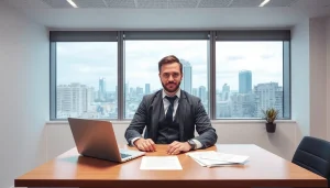 Headhunter Saarbrücken - Ein professioneller Headhunter bei der Arbeit in einem modernen Büro mit Blick auf die Stadt.