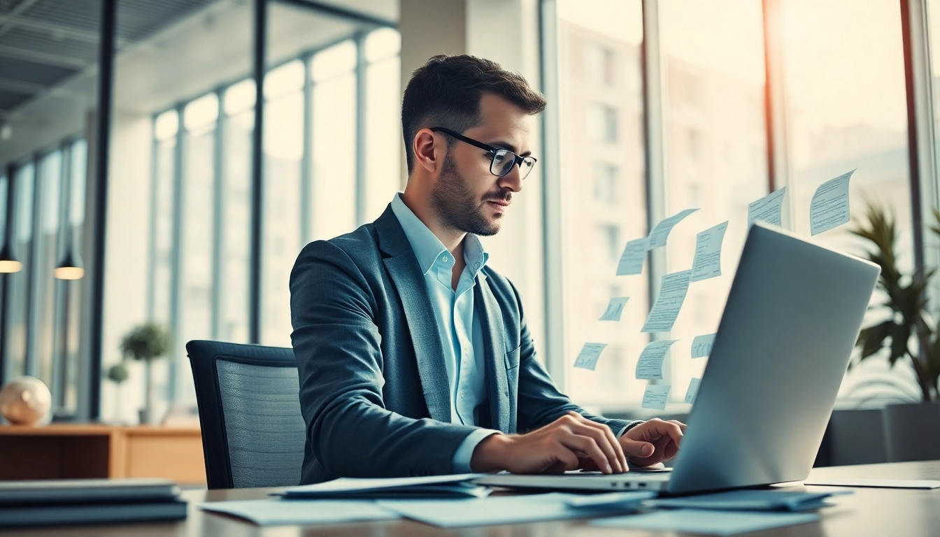 Professioneller Headhunter IT analysiert Bewerbungsunterlagen in einem modernen Büro.