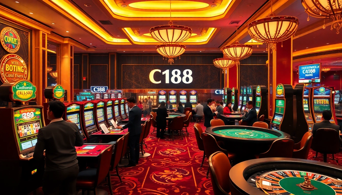 C168 slots and poker tables depicting a thrilling casino atmosphere for players.
