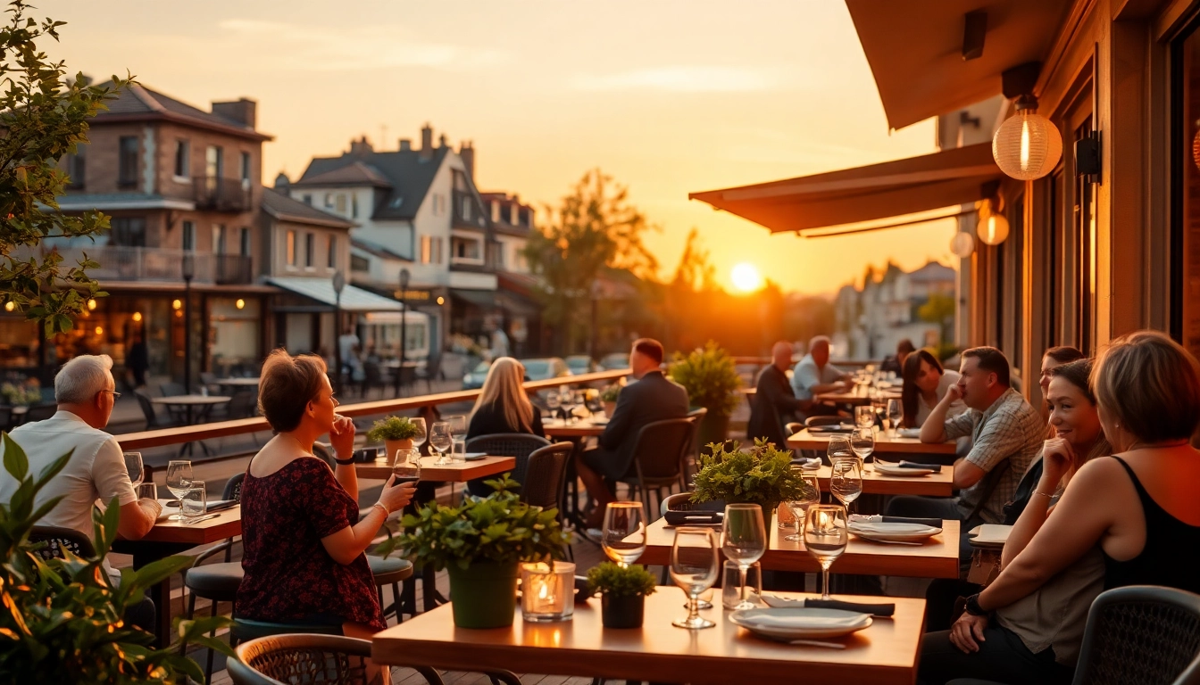 Leckeres Essen unter freiem Himmel in einem Restaurant in der Nähe mit einladender Terrasse.