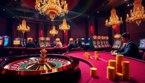 A thrilling casino scene at https://rr88.se.net/, showcasing professional gamblers at poker and roulette tables.
