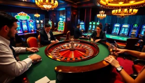 Engaged players strategizing at a luxurious casino, enjoying the thrills of ok8386.la's roulette.