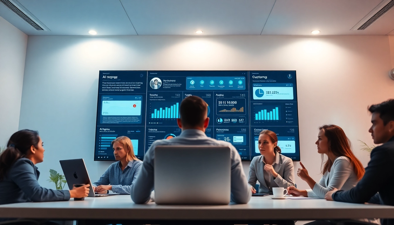 展示美洽 AI 客服解决方案的动态工作区，专业人员在前沿技术上协同合作。