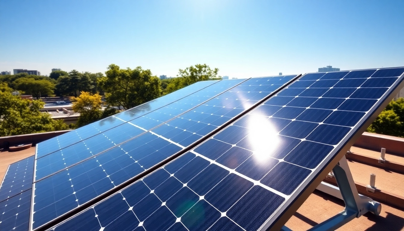 Photovoltaikanlage Kaufen Wien: Hochwertige Solarpanels auf einem urbanen Dach unter blauen Himmel.