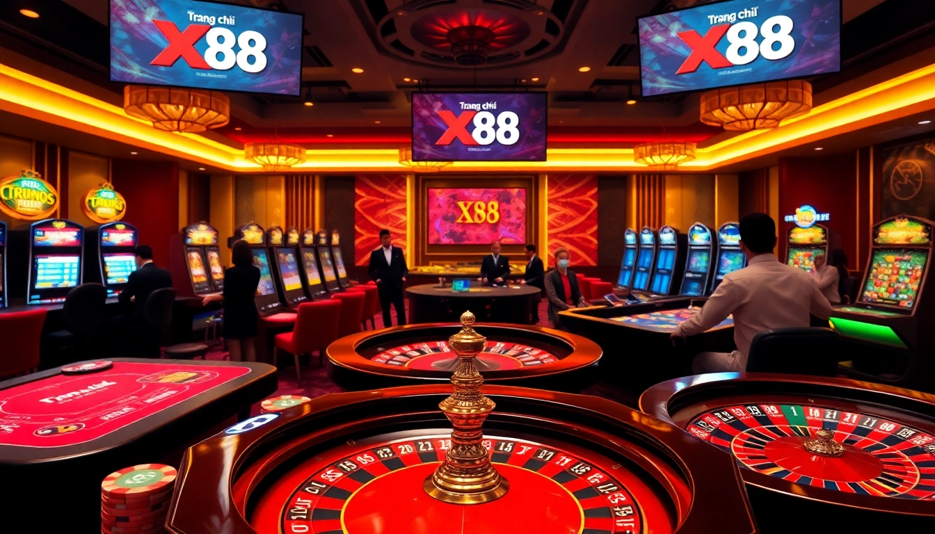Experience high-stakes gaming at Trang chủ X88 with exciting casino tables and vibrant slot machines.