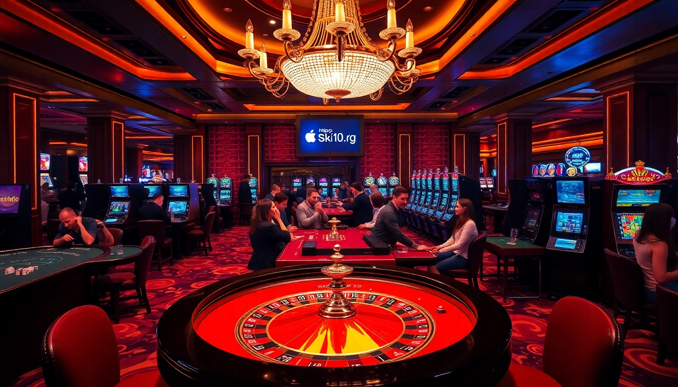 A vibrant casino scene showcasing excitement with gambling activities and promotions from https://ski10.org/ featured prominently.