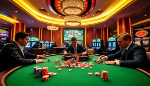 Engage in thrilling gameplay at tại 789club, featuring a luxurious poker table and vibrant casino atmosphere.