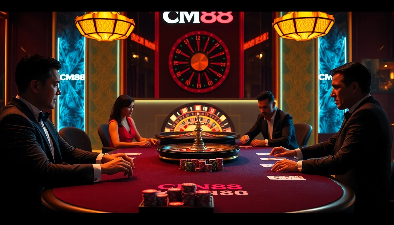 Experience CM88 poker action with elegantly dressed players at a high-stakes table.
