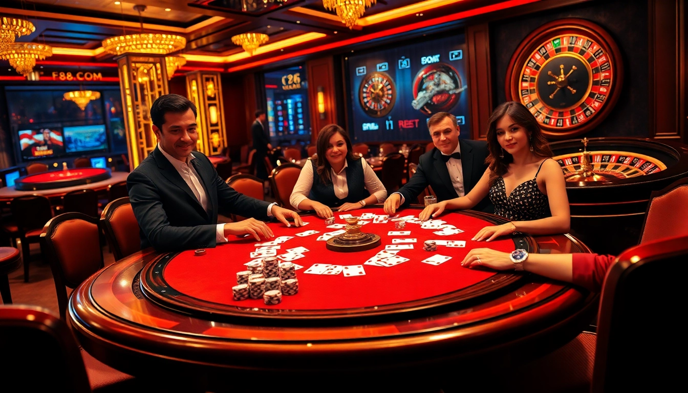Experience the thrill of a high-stakes poker game at F8BET.COM, featuring luxurious decor and exciting gameplay.